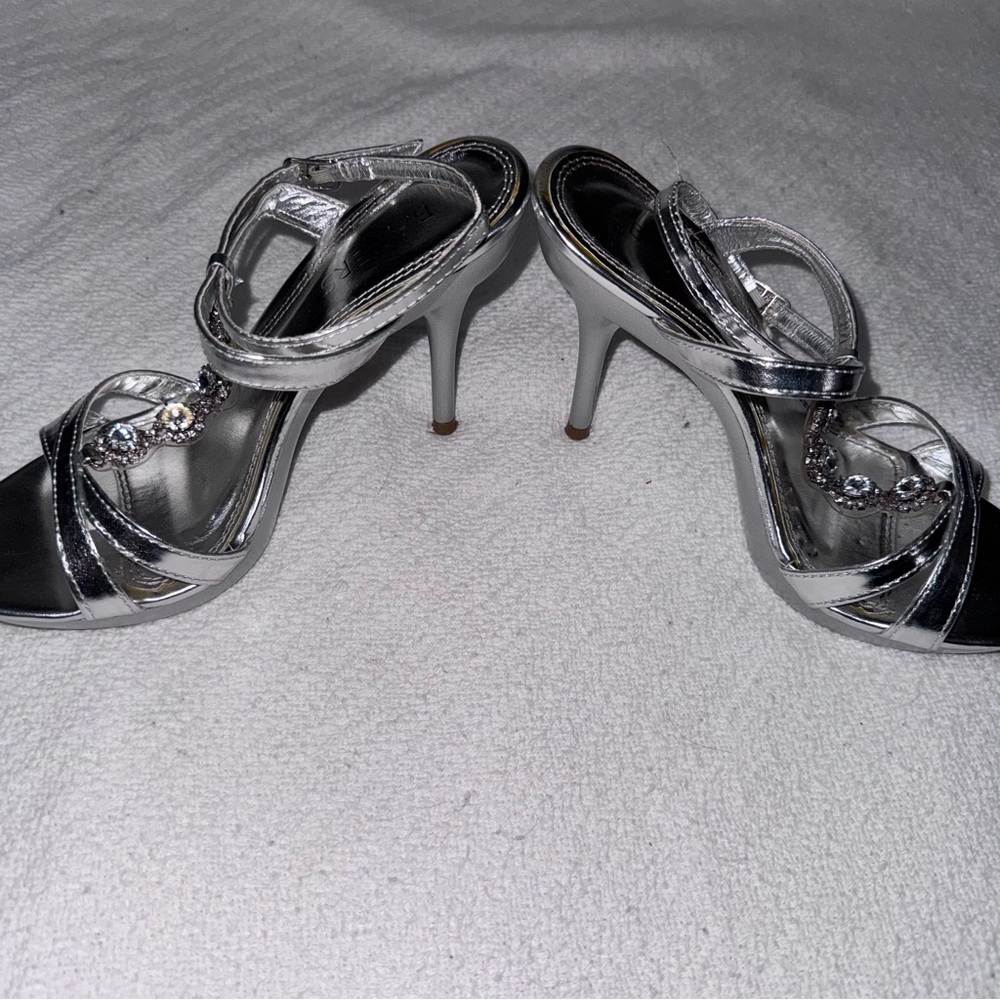 Bakers Silver Strappy Heels with Ankle Strap